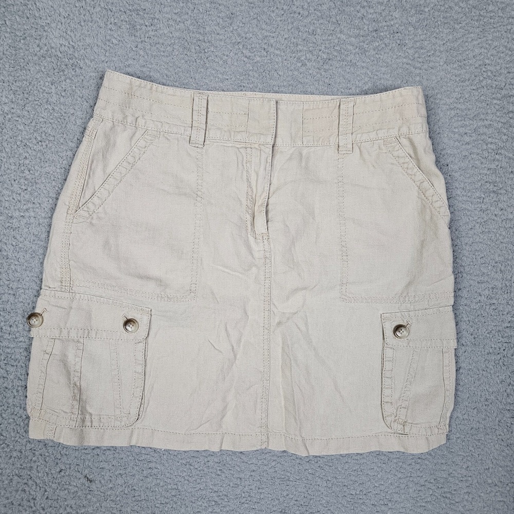 Ann taylor Women's 100% Linen Light tan Cargo Pockets Mini Skirt Size 6
